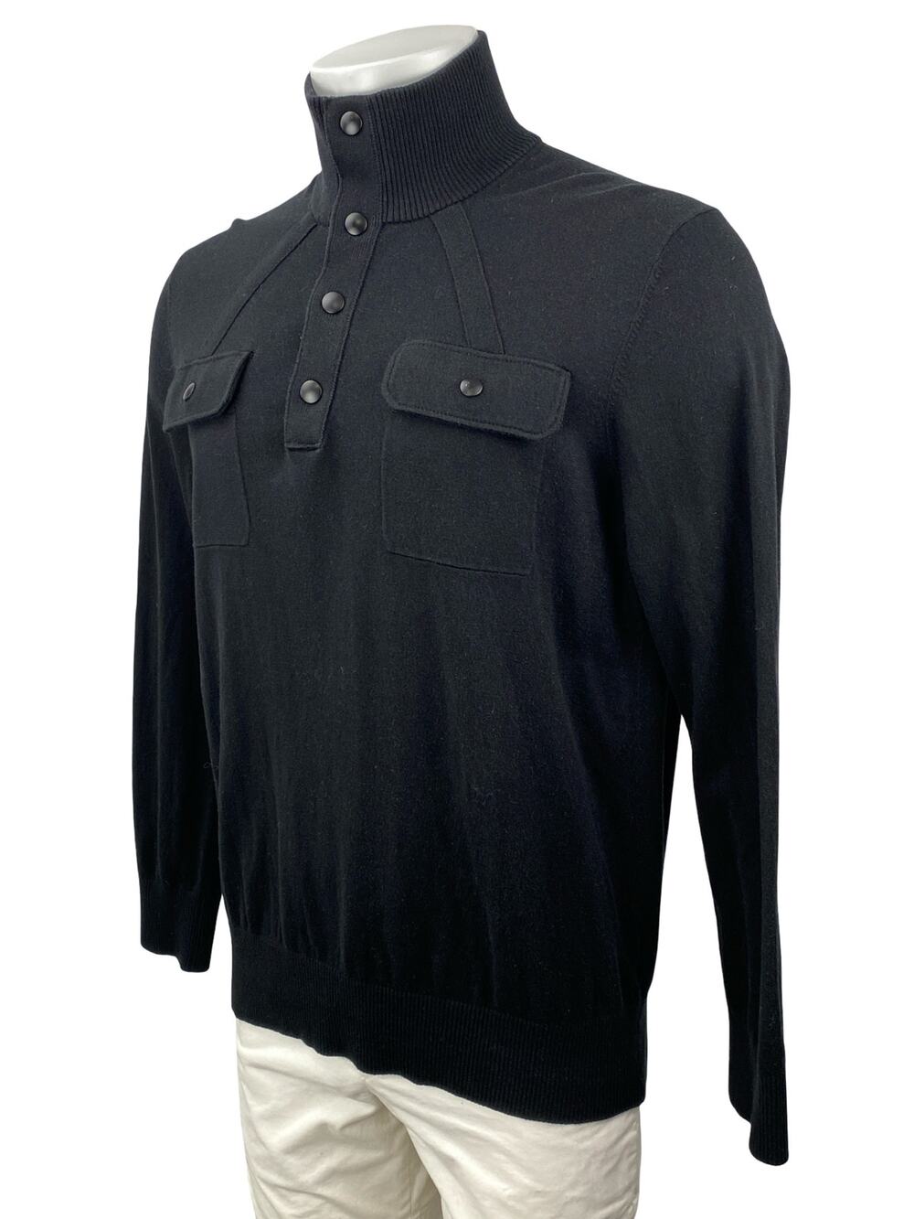 Banana Republic Men Black Silk Snap Long Sleeve Knit Pullover Sweater Top Size L